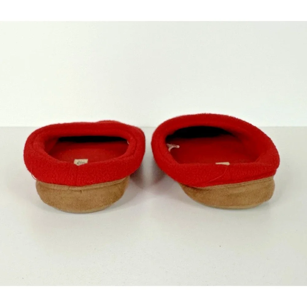 Lands End Kids Fleece Leather Hard‎ Bottom Slippers Red Youth Adolescent Kids 7